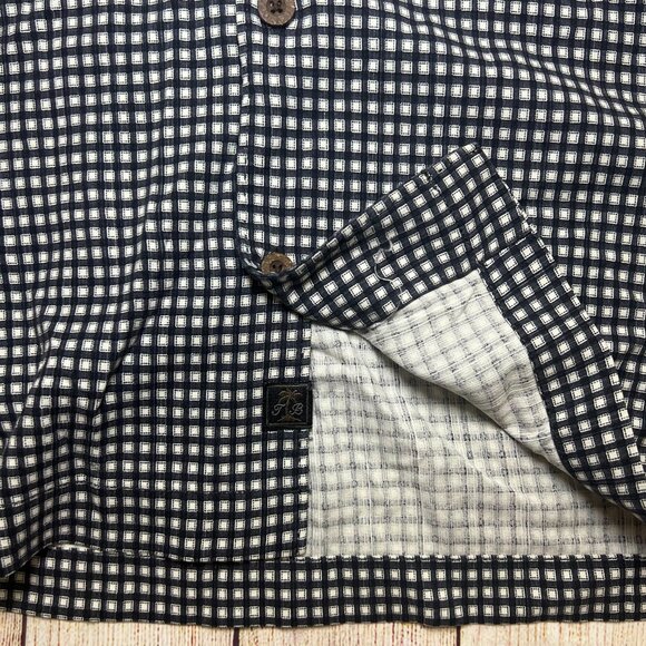 Tommy Bahama Mens Silk Shirt M Black White Geometric Check Short Sleeve Camp - Picture 6 of 13